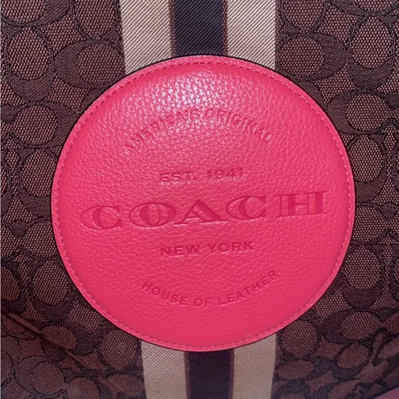 Coach Brown Signature Canvas Tote with Pink Trim - Picture 2 of 7